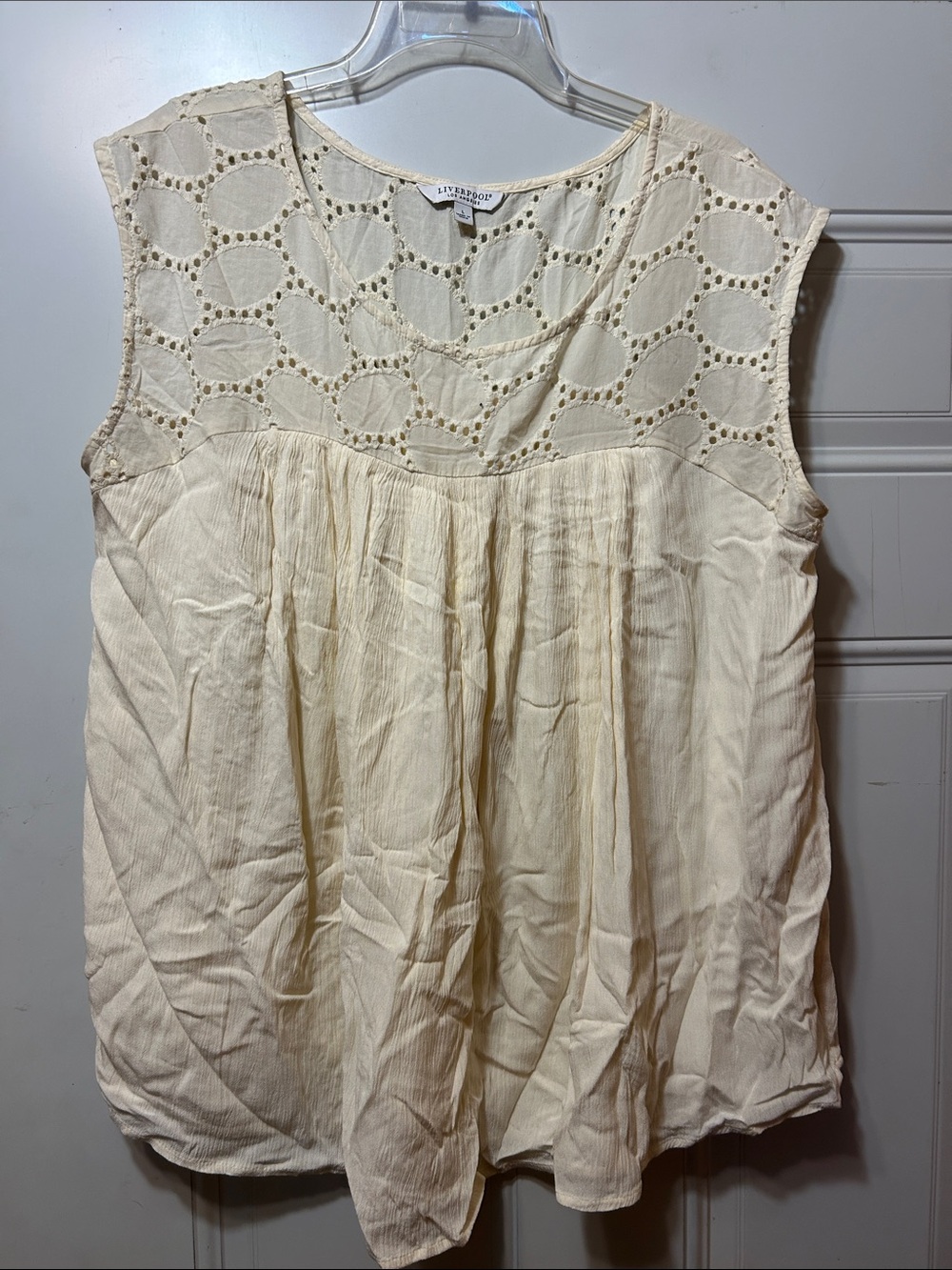 Liverpool Cream Eyelet Yoke Sleeveless Top L